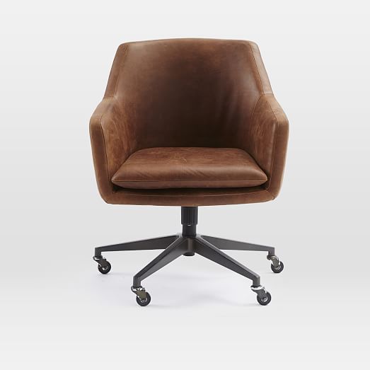 Helvetica Leather Office Chair, Brown Leather Computer Chair