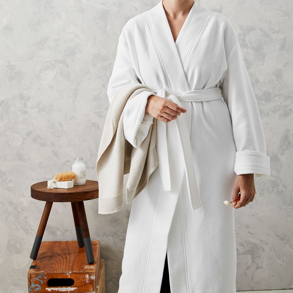 Organic Mini Waffle Weave Robe White West Elm   Organic Mini Waffle Weave Robe White Z 