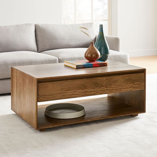 Anton Solid Wood Storage Coffee Table, Coffee Table With Built In Clock