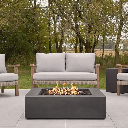 Concrete Low Square Fire Pit Table, Outdoor Coffee Table With Fireplace