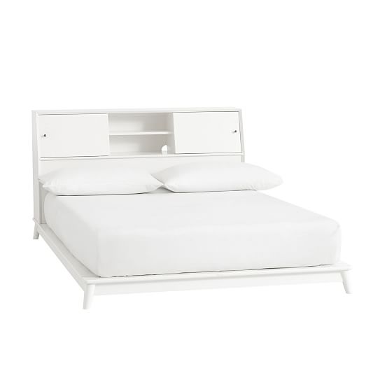 Mid Century Headboard Storage Platform Bed White