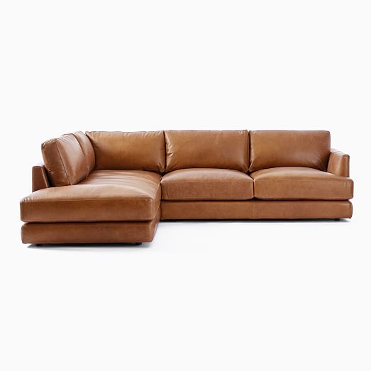 Haven Leather 2 Piece Terminal Chaise, Modular Leather Sofa