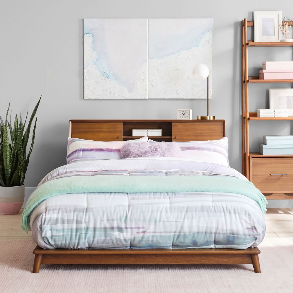 Mid-Century Headboard Storage Platform Bed