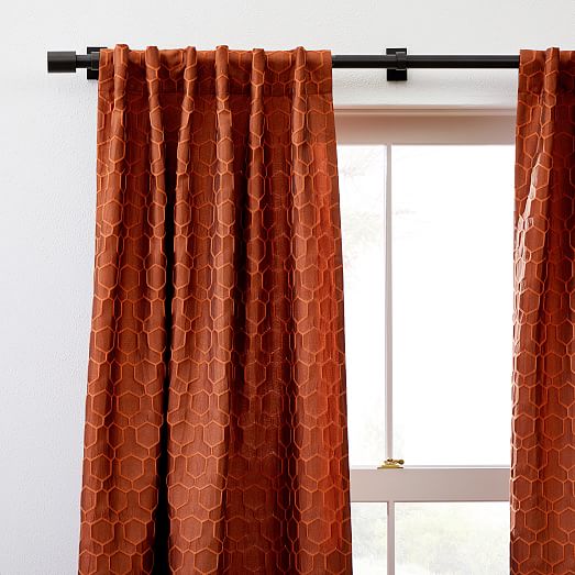 Honeycomb Jacquard Curtain Burnt Copper, Dark Orange Curtains