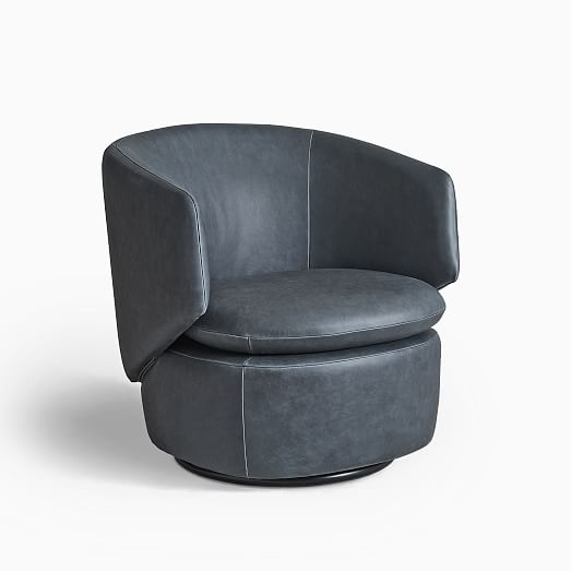 Crescent Leather Swivel Chair, Grey Leather Swivel Chair