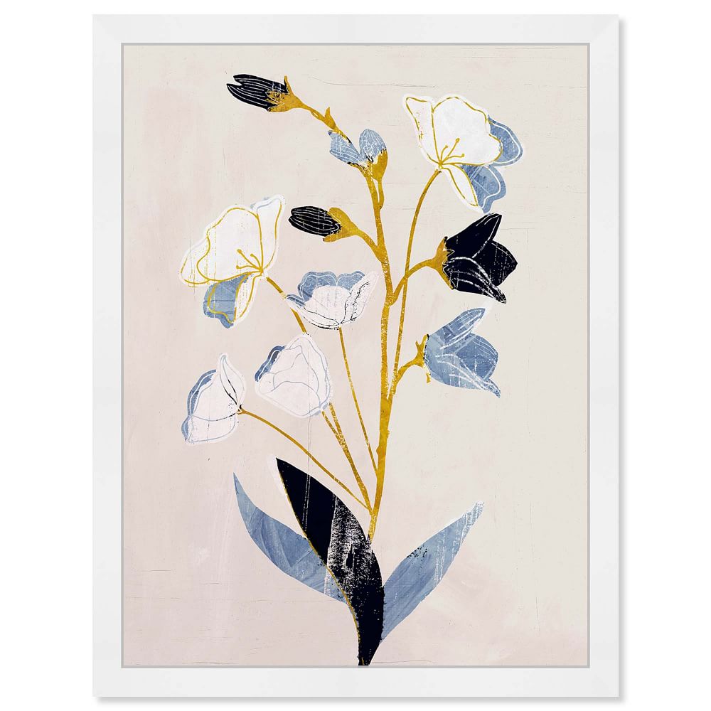 White Flowers W Ochre Wall Art