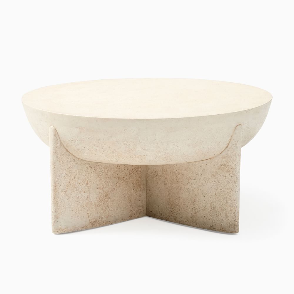 Monti Collection White Lava Stone 30 Inch Round Coffee Table | West Elm