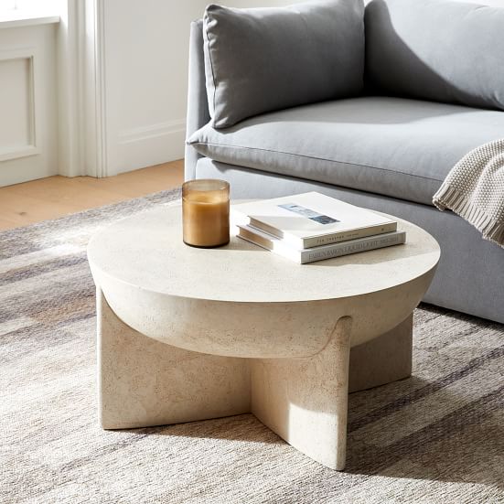 Monti Collection White Lava Stone 30 Inch Round Coffee Table West Elm