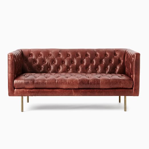 Modern Chesterfield Leather Sofa, Small Scale Leather Sofa
