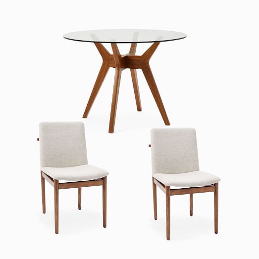 Jensen Round Dining Table 2 Framework Upholstered Dining Chairs Set