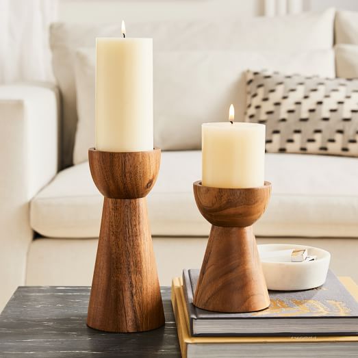 Pure Wood Pillar Candle Holders, Large Wooden Candle Pillars
