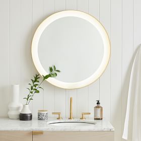 Curved Light Up Vanity Mirror 28, Sherman Illuminated Lighted Bathroom Vanity Mirror