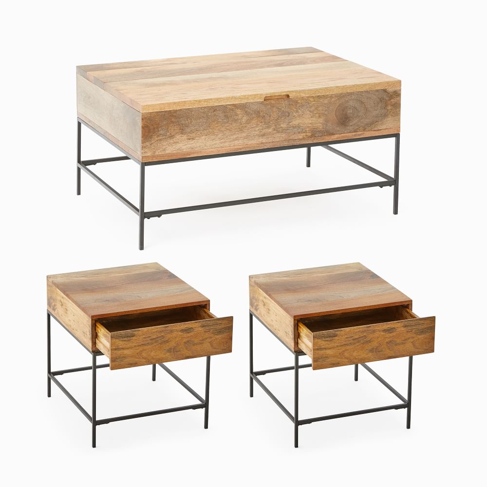 Industrial Storage Coffee Table 2 Side Tables