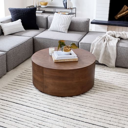 Volume Round Drum Coffee Table Wood, Round Coffee Tables With Storage