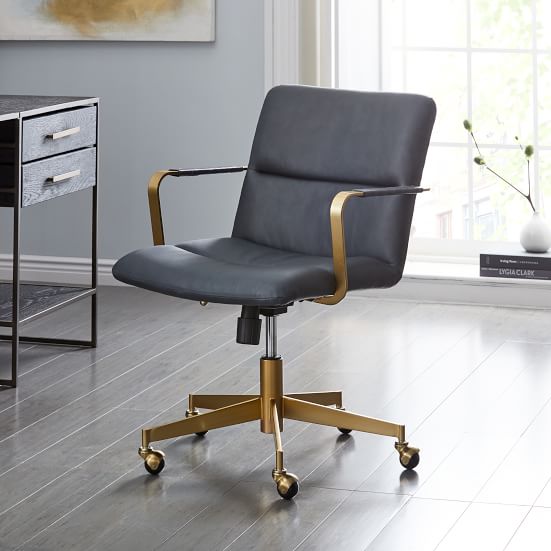 Cooper Mid-Century Leather Swivel Office Chair | West Elm