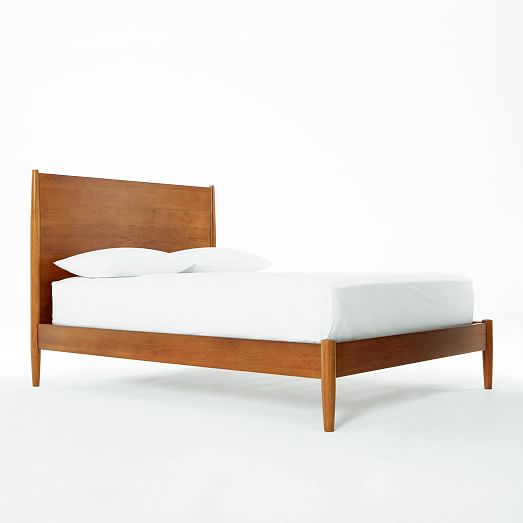 Mid Century Bed, Modern Mid Century Natural Color Walnut King Size Platform Bed