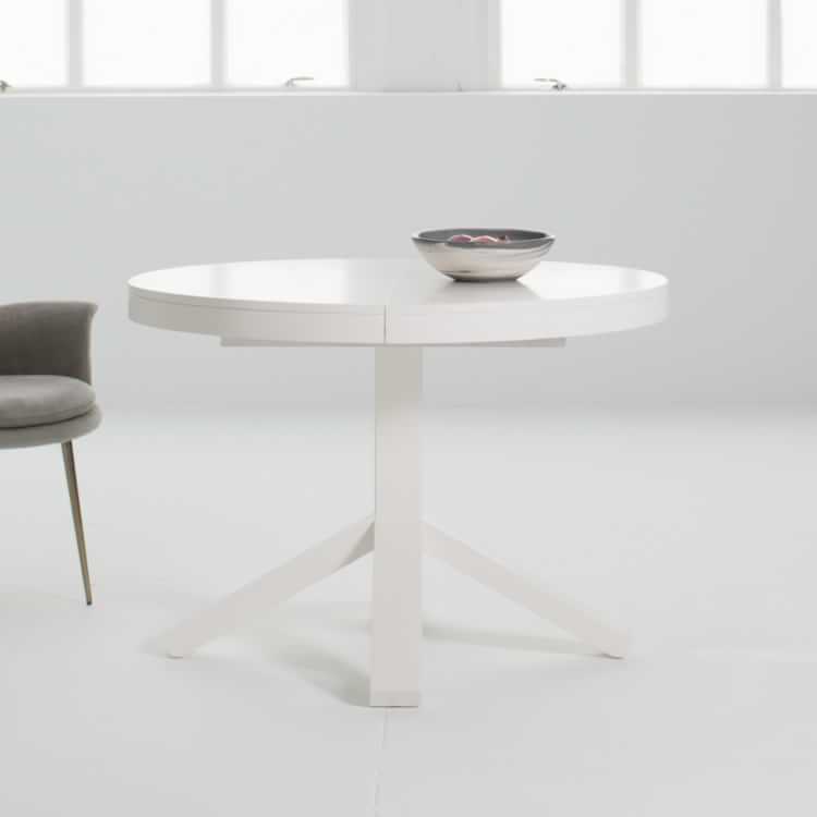 Poppy Expandable Dining Table, White Round Dining Table Extendable