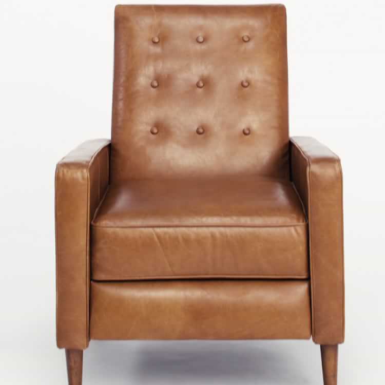 Rhys Mid Century Leather Recliner, Modern Leather Recliner