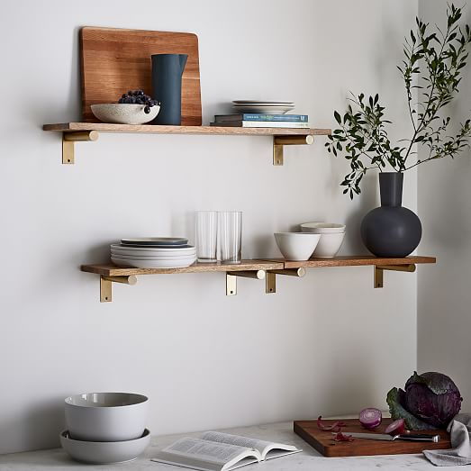 Linear Raw Mango Wood Wall Shelves With, Wooden Wall Shelving Brackets