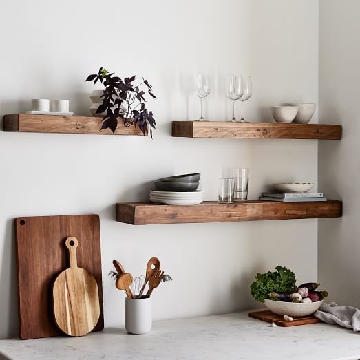 Reclaimed Solid Pine Floating Wall Shelves, Long Wooden Shelf For Wall