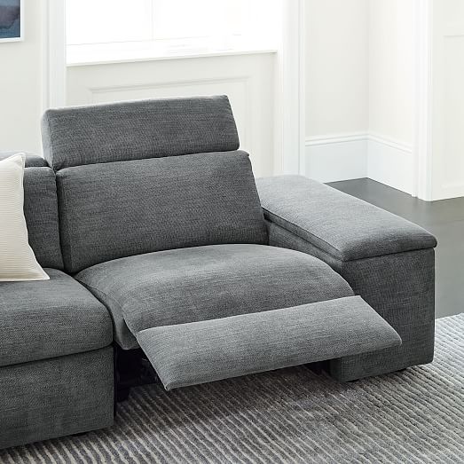 Enzo 3 Piece Reclining Chaise Sectional, Grey Fabric Sectional Sofa With Recliner And Chaise Lounge