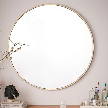 Metal Frame Oversized Round Mirror 48, Rose Gold Framed Bathroom Mirror