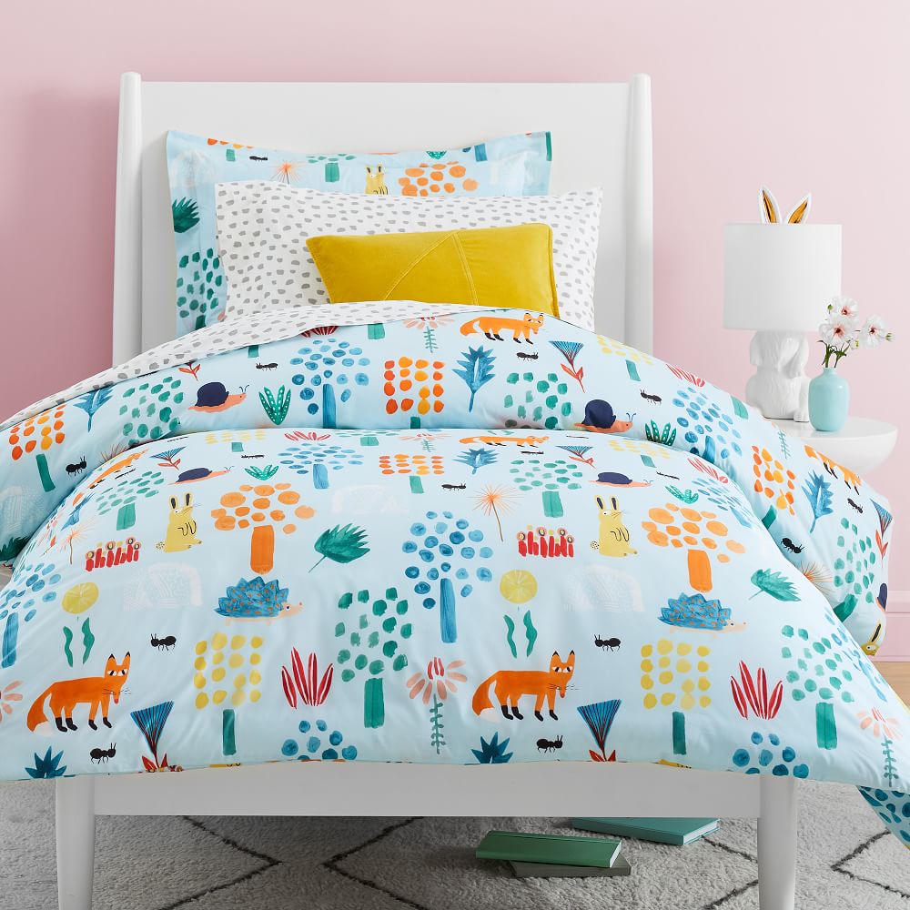 Organic Woodland Colorful Duvet Cover, Bright Colored Duvet Cover Sets