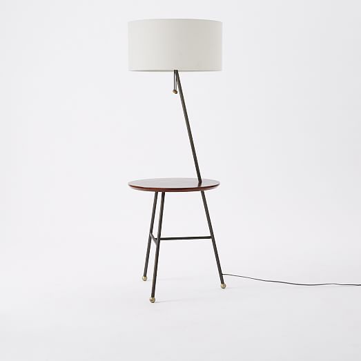 Duo Side Table Floor Lamp, Lamp Table Combo White