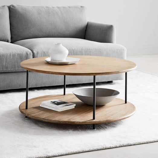 Tiered Wood Coffee Table, Light Wood Round Coffee Table With Black Legs