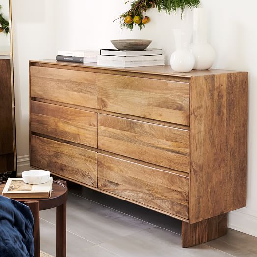 Anton Solid Wood 6 Drawer Dresser, Light Natural Wood Dresser