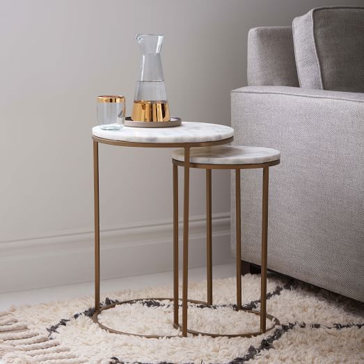 Marble Round Nesting Side Table Set Of 2, Small Round End Table For Nursery