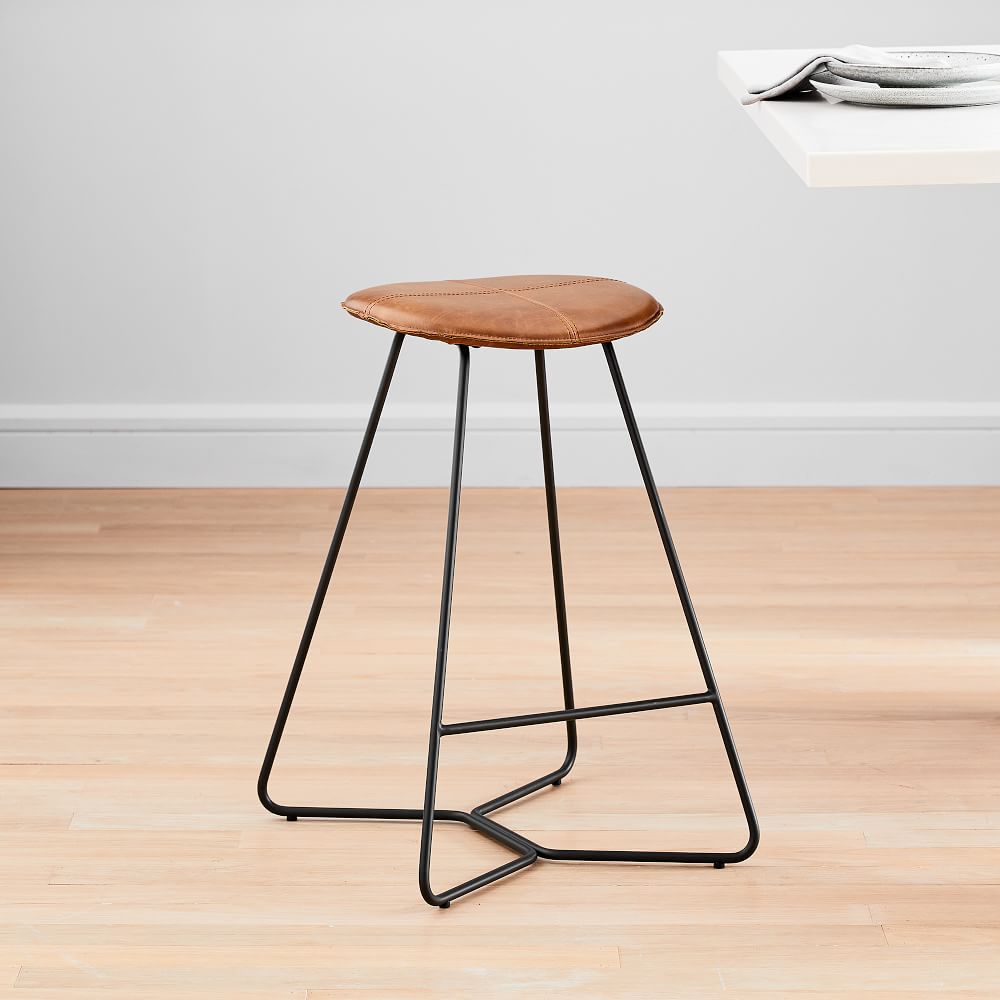 Slope Leather Backless Counter Stool, Leather Bar Stools West Elm