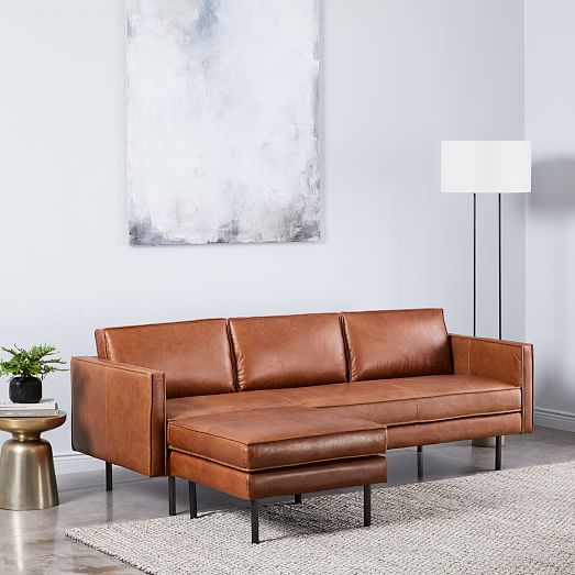 Axel Leather Reversible Sectional, Tan Leather Sofa West Elm
