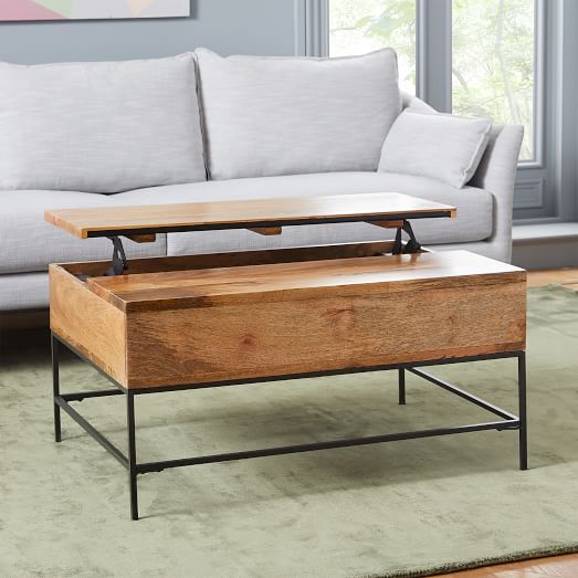 Industrial Storage Pop Up Coffee Table, Grey Coffee Table With Storage