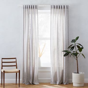 West Elm Light Gray Linen Cotton Blend Black Out Curtain w Pole Pocket 96"x96" 