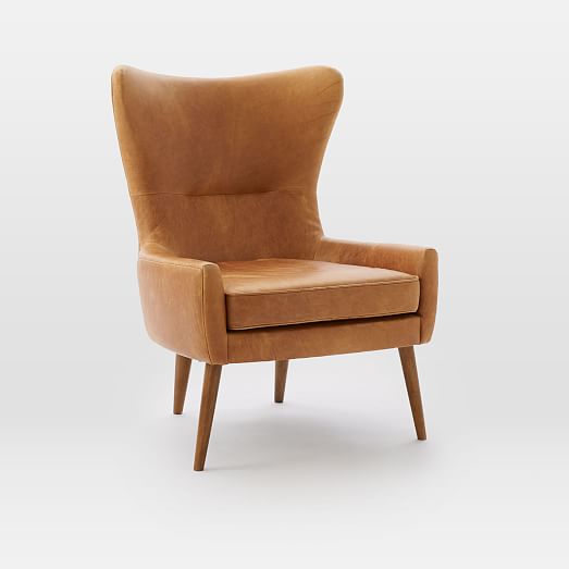 Erik Leather Wing Chair, Leather High Back Wing Chair