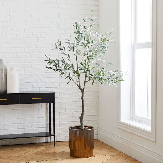 Faux Olive Tree Large Gold Fluted, Large Wooden Planters For Olive Trees