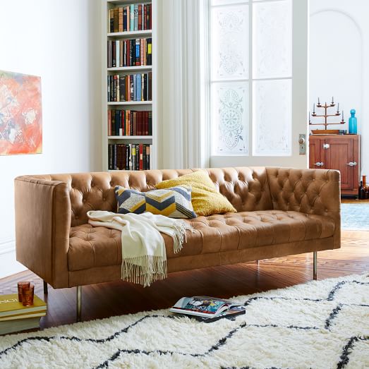 Modern Chesterfield Leather Sofa, West Elm Leather Couch