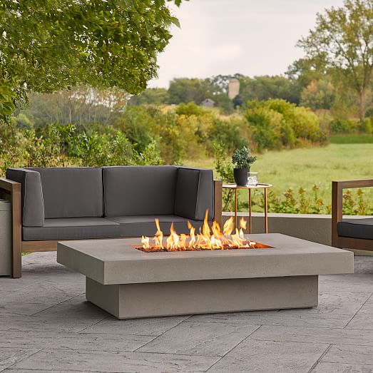 Concrete Lipped Rectangle Fire Pit Table, Rectangular Outdoor Fire Pit Table