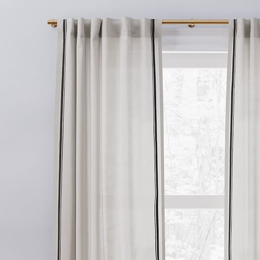 European Flax Linen Embroidered Stripe, Linen Stripe Shower Curtain