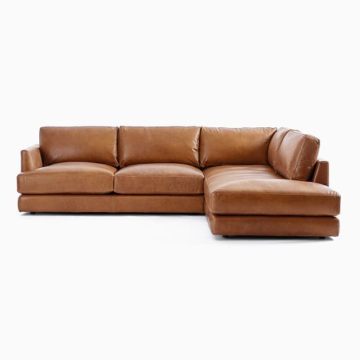 Haven Leather 2 Piece Terminal Chaise, Oversized Leather Sectional
