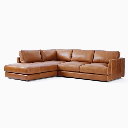 Haven Leather 2 Piece Terminal Chaise, Tan Leather Sofa West Elm
