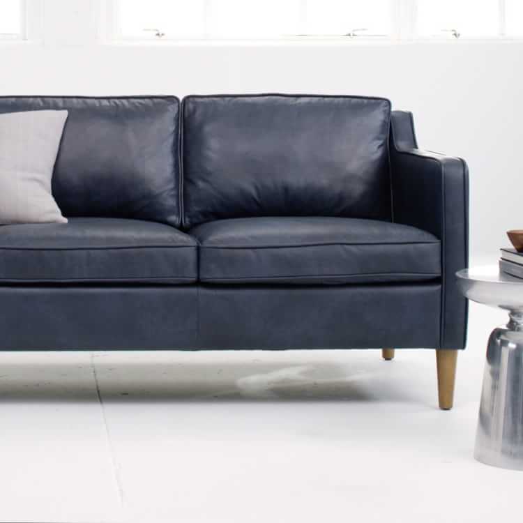 Hamilton Leather Sofa, Navy Blue Leather Living Room Furniture