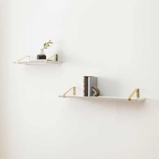 Linear White Lacquer Wall Shelves With, West Elm Storage Bookcase White Lacquer