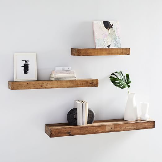 Reclaimed Solid Pine Floating Shelf, Distressed White Wood Floating Shelves