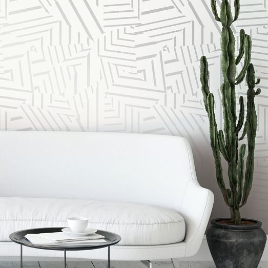Tempaper x Bobby Berk White & Black Shift Removable Peel and Stick Wallpaper Made in The USA 20.5 in X 16.5 ft 