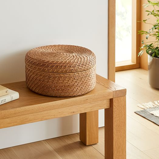 Modern Weave Rattan Round Lidded, Round Lidded Baskets