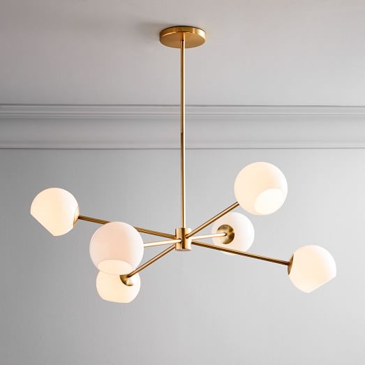 Staggered Glass 6 Light Chandelier 37 Milk Staggered Glass 6 Light Chandelier 37, Brass Milk Glass Chandelier