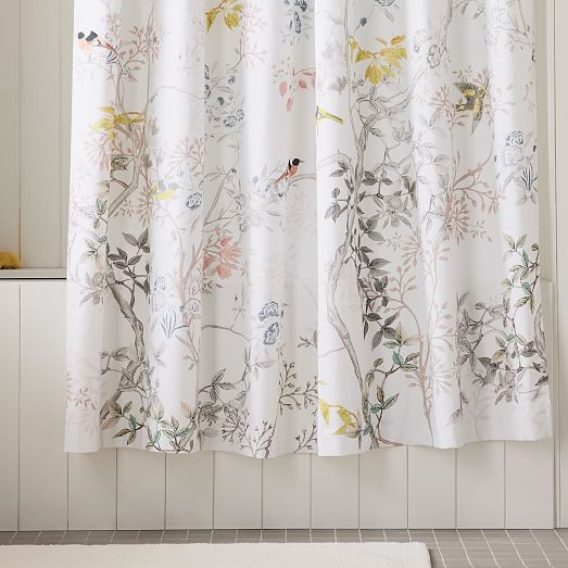 Organic Chinoiserie Shower Curtain, Toile Shower Curtain Rede