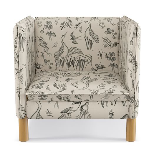 Minted For West Elm Relaxed Armchair, Homepop Classic Sage Leaf Pattern Fabric Dining Chairs
